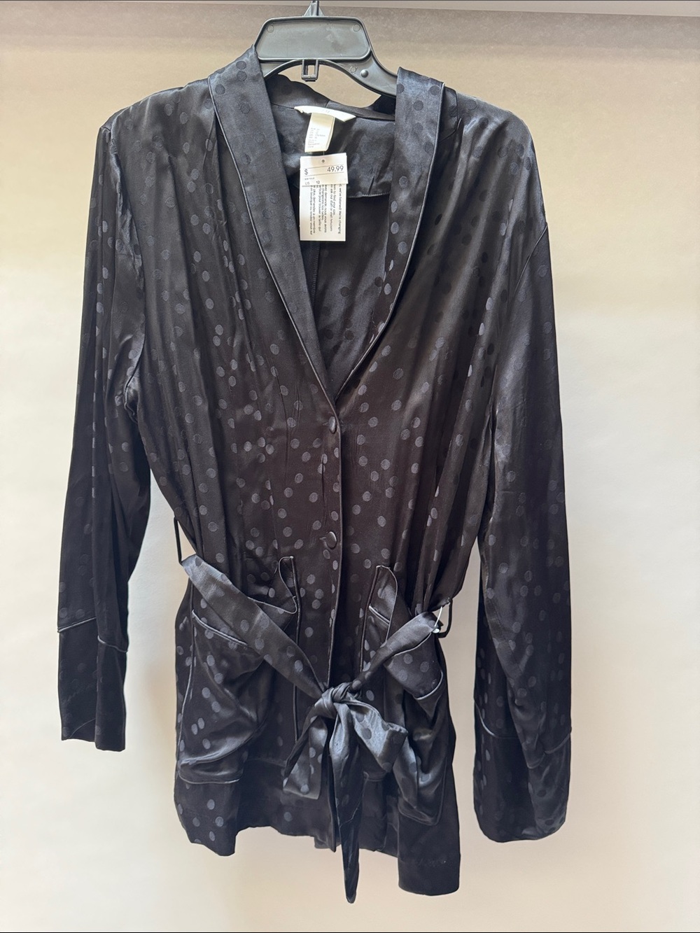 H&M Black Polka Dot Satin Blouse with Tie Waist